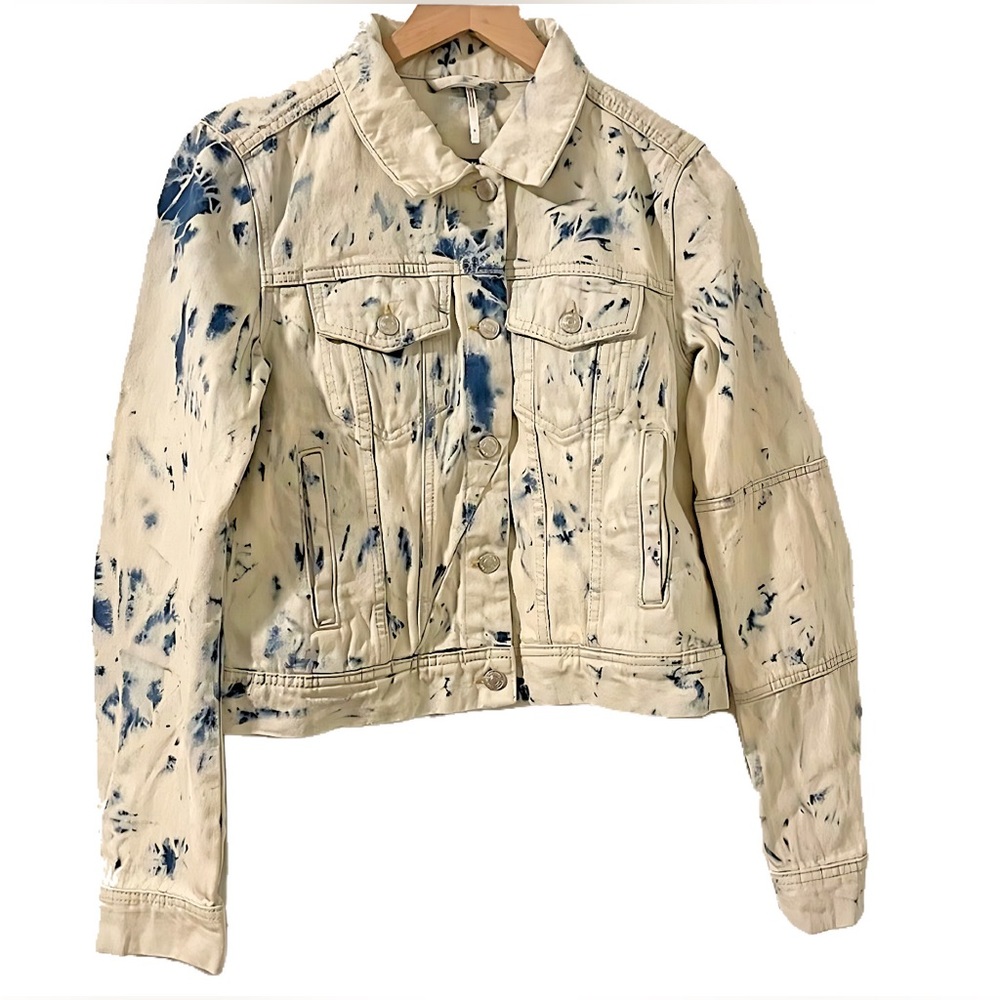 NEW Free People Rumors Denim Jacket in Jones Tie Dye Blue - size S - Picture 5 of 8